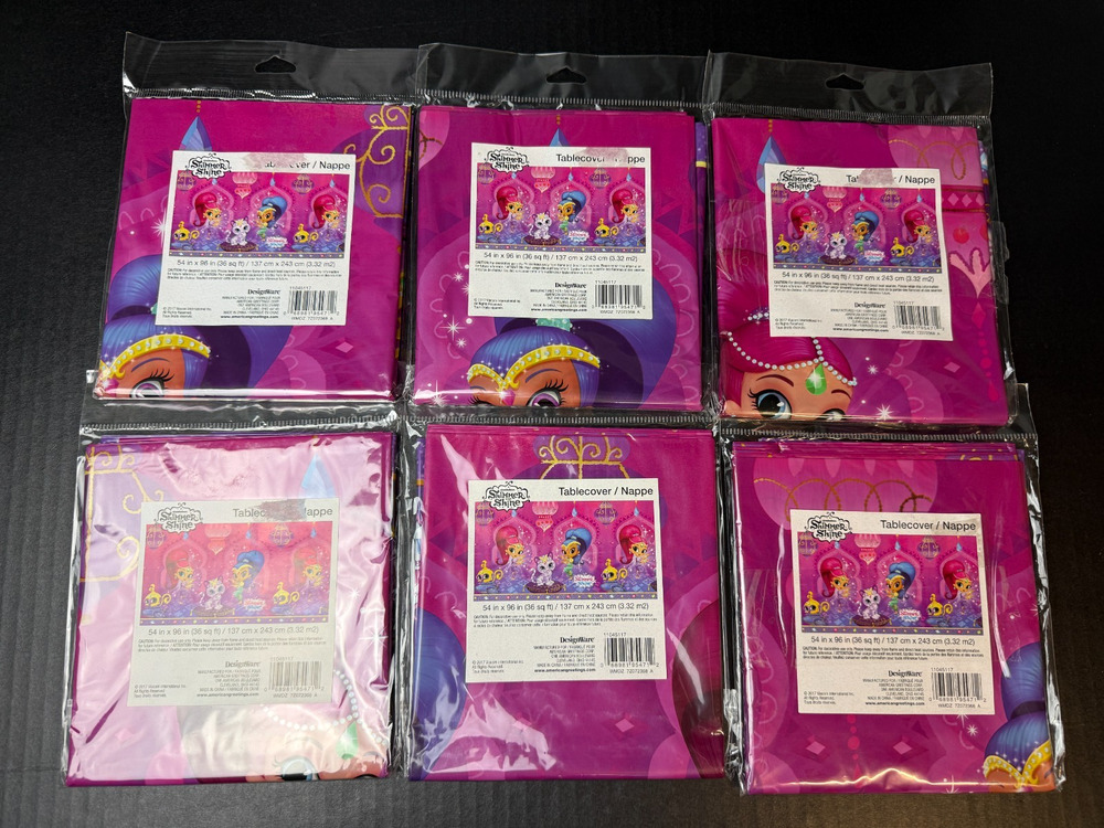 Lot of 6 Nickelodeon Shimmer and Shine Plastic Table Cover Birthday 54in x 96in